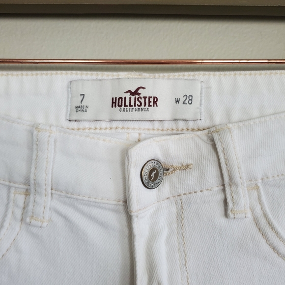 Hollister Crop Skinny Low Rise Distressed Ripped Rip Jegging White Jeans 7 28 - Picture 3 of 13